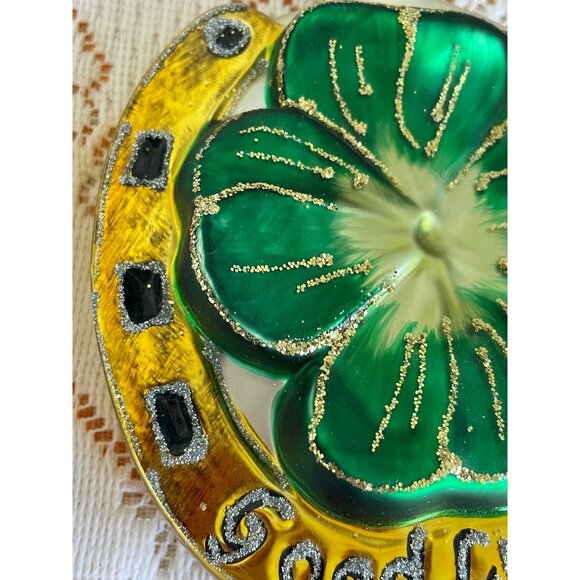 Vintage German Good Luck Horseshoe Ornament With Shamrock - Picture 6 of 8